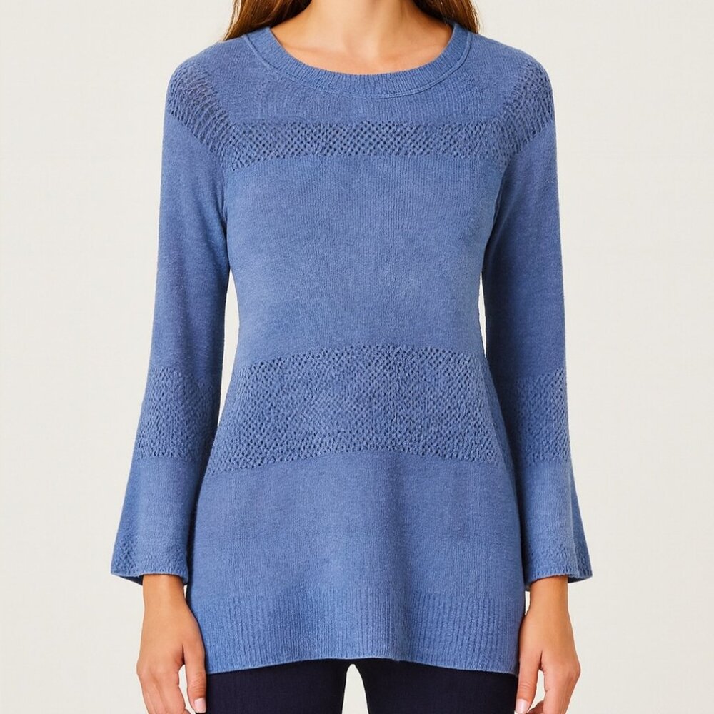 New Liverpool LA Blue Viscose Knit Top • Mesh Details, Flare Sleeve • NWT Small - Picture 13 of 13